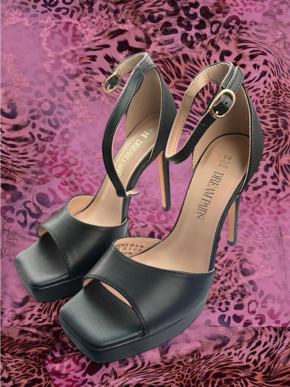Dream Pairs Black Open-Toe Ankle Strap Platform Heels